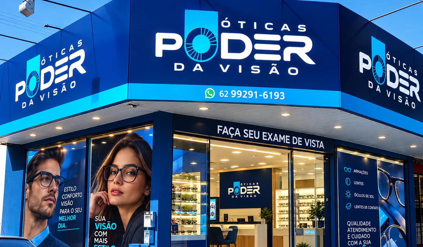 Fachada da Unidade Matriz da Óticas Poder da Visão na Av. da Igualdade, Aparecida de Goiânia
